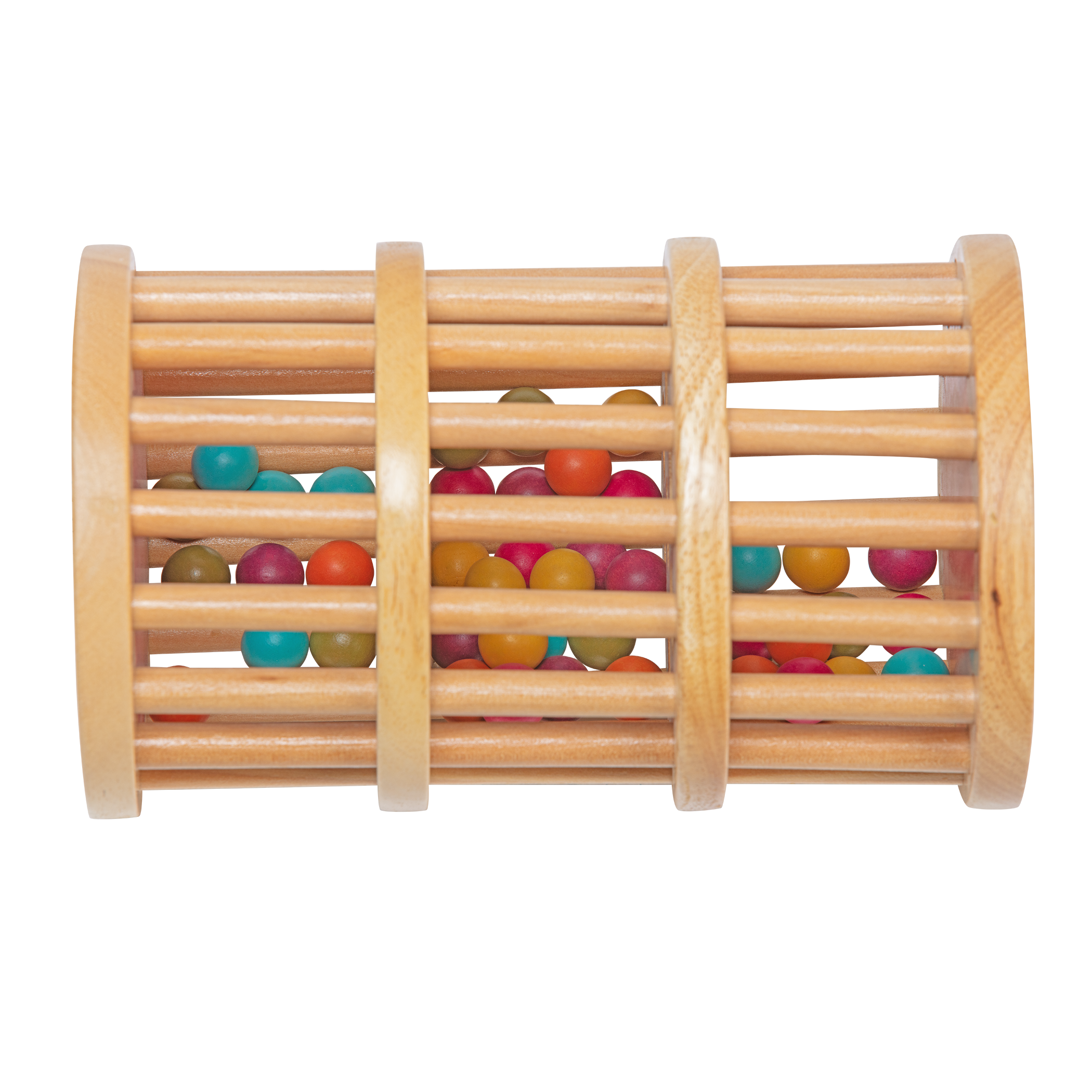 Rolling tower filled with colorful wooden marbles