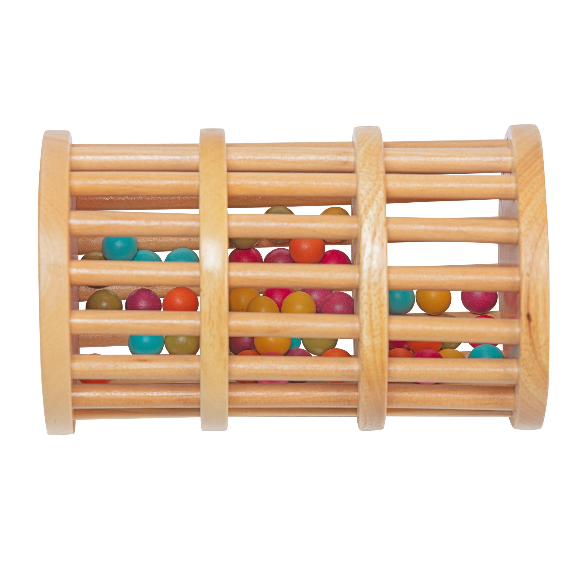 Rolling tower filled with colorful wooden marbles