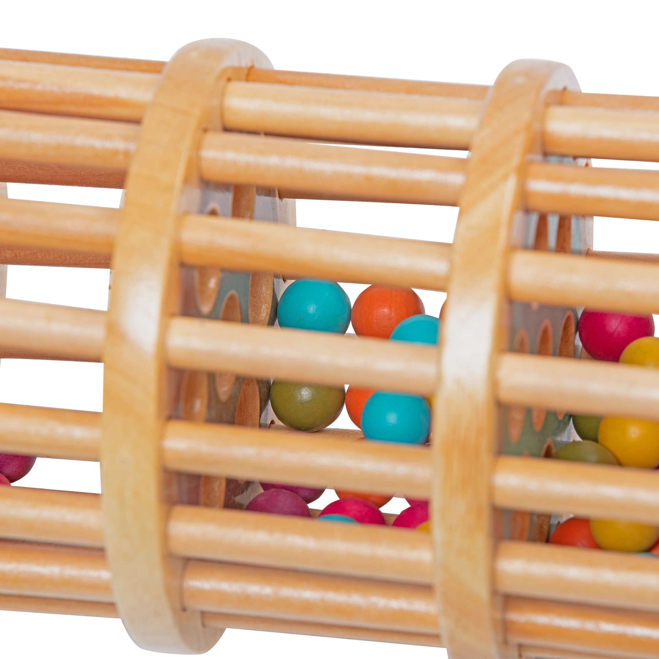 Rolling tower filled with colorful wooden marbles