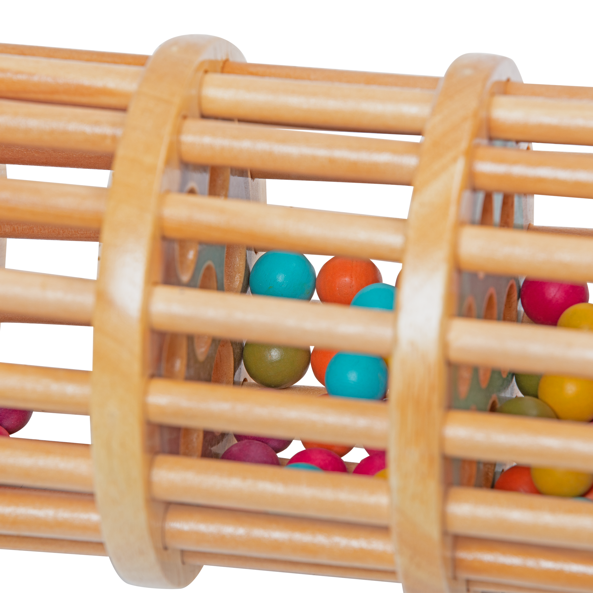 Rolling tower filled with colorful wooden marbles