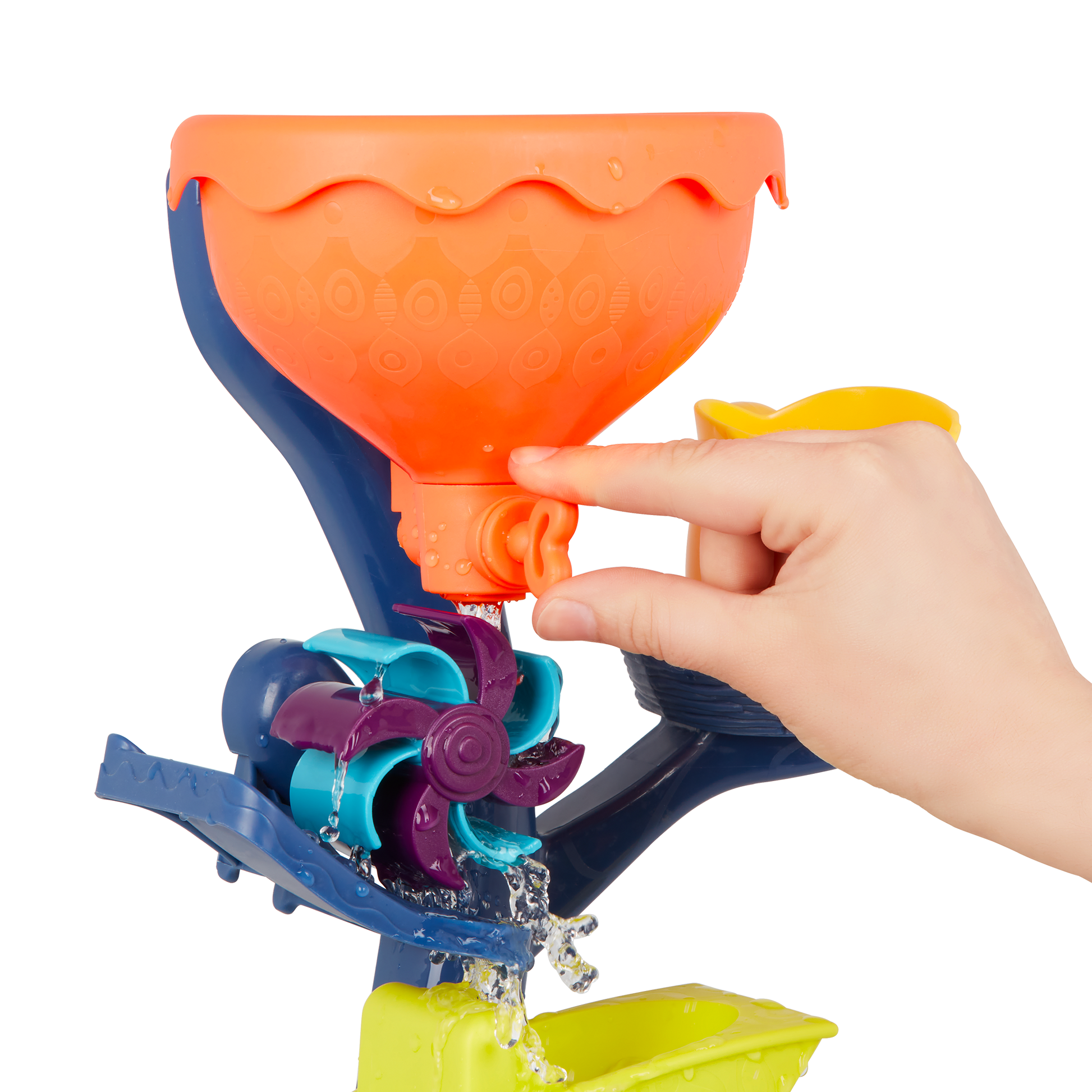 Water wheel toy with owl and truck.
