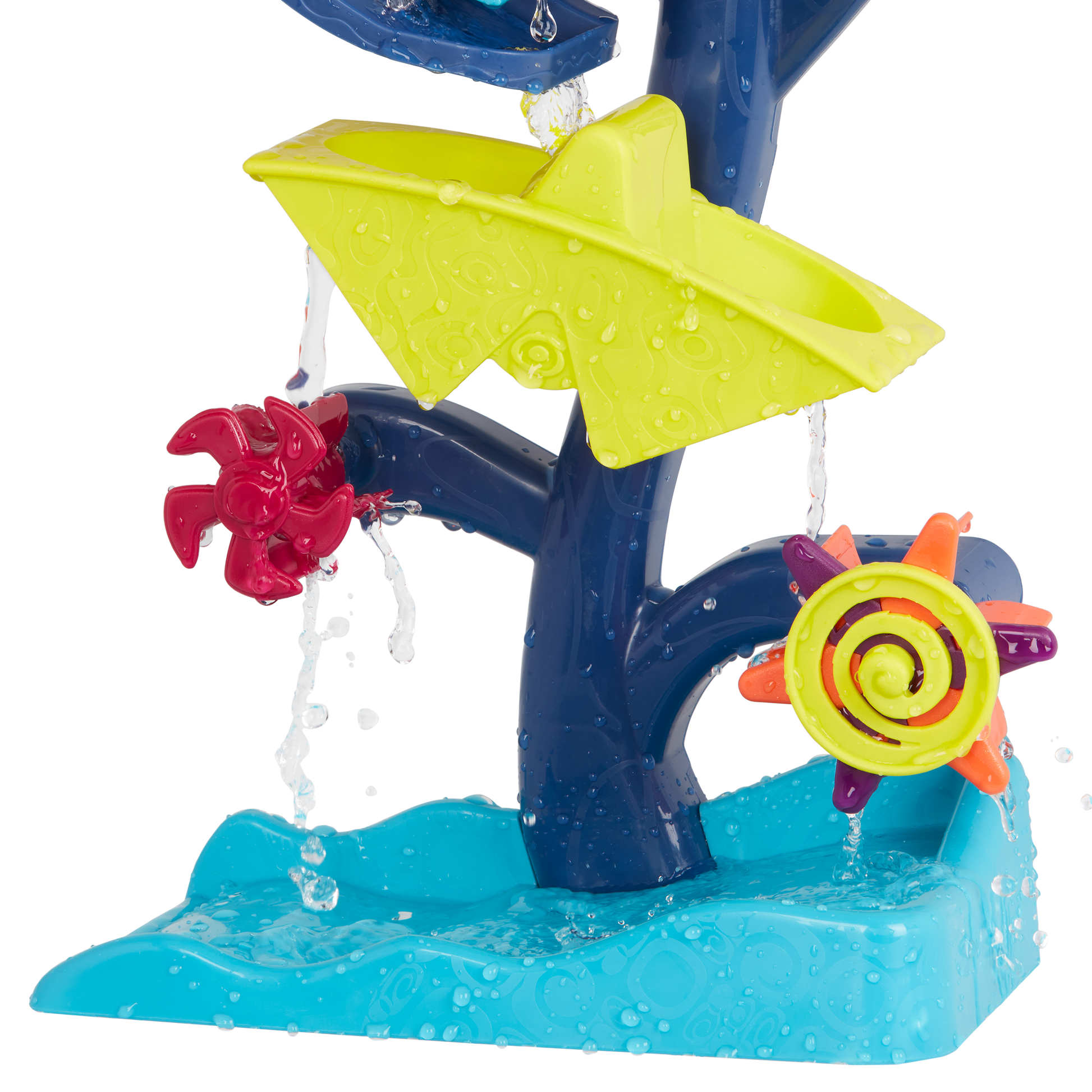 Water wheel toy with owl and truck.