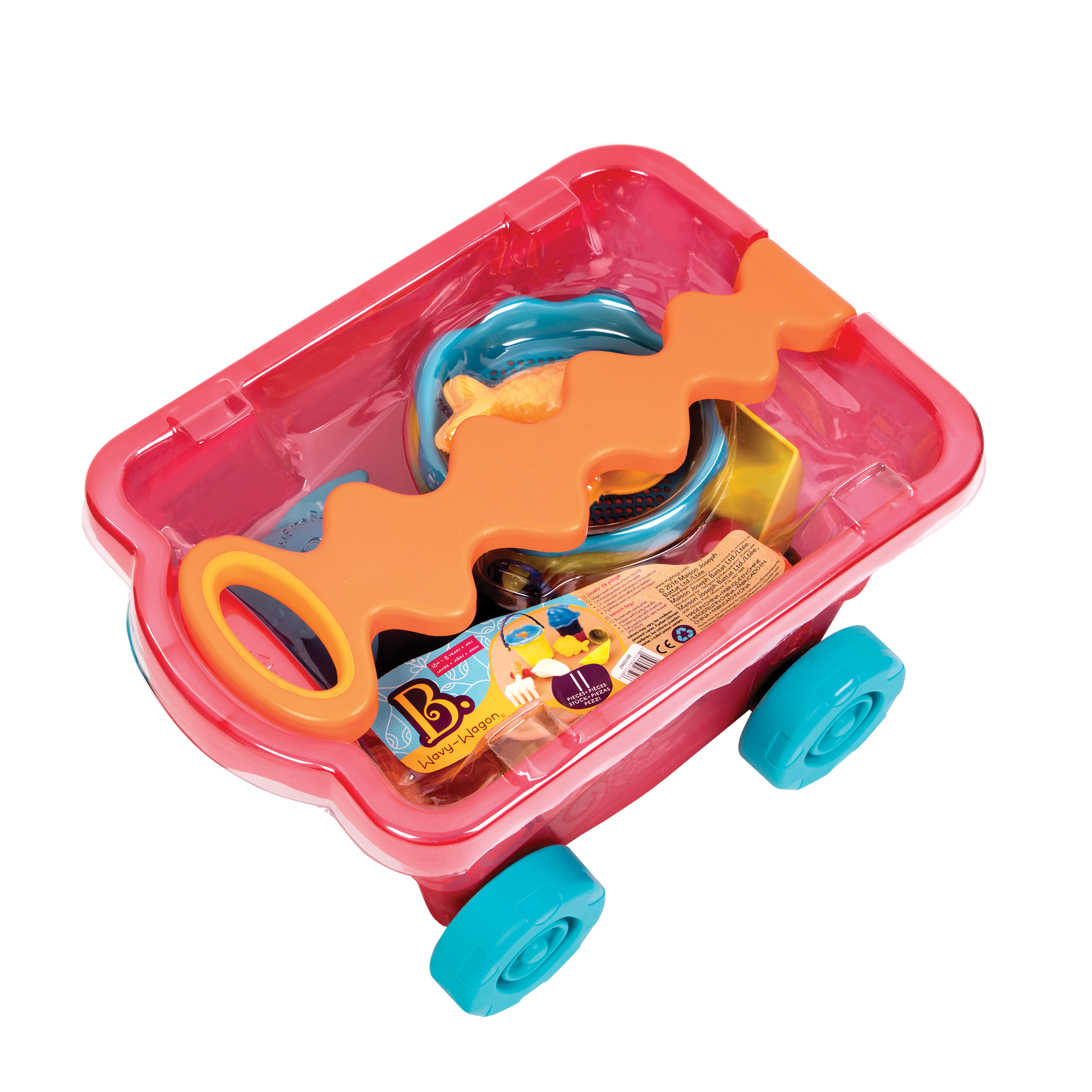 Beach toys and translucent red wagon