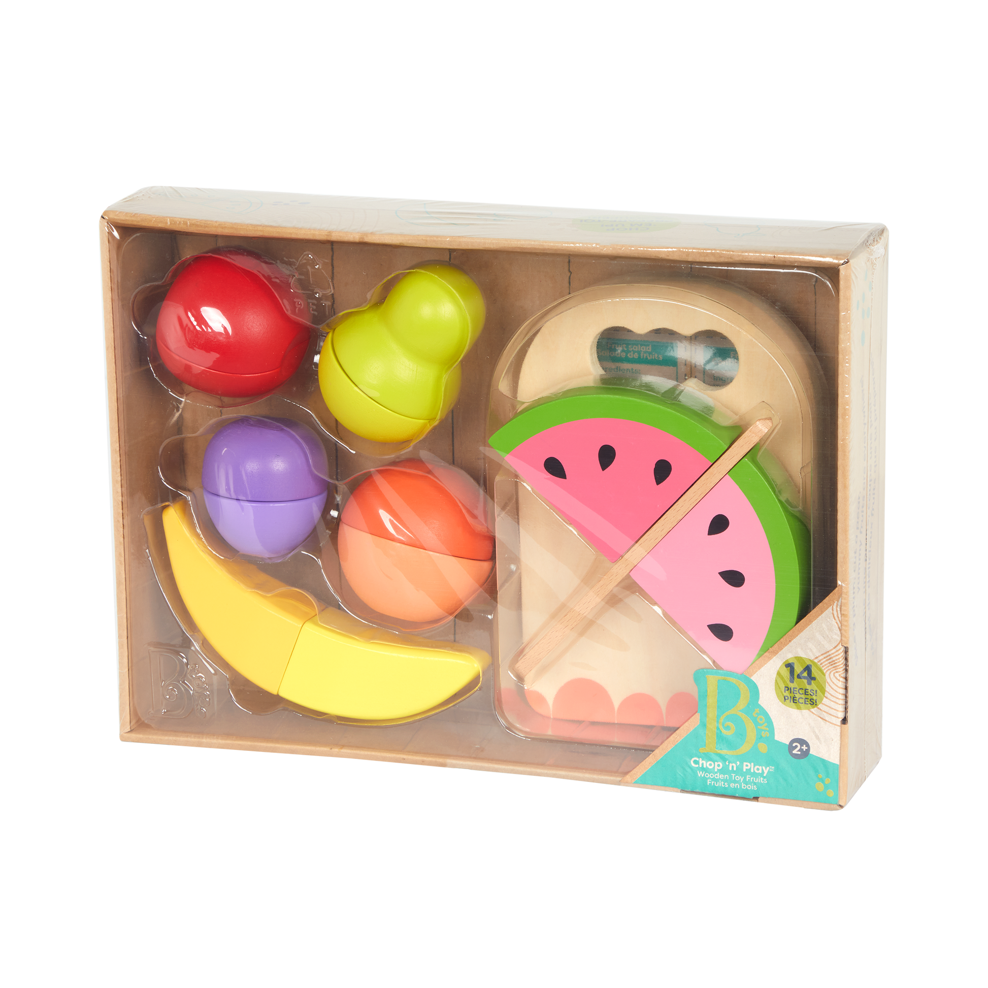Wooden toy fruits.