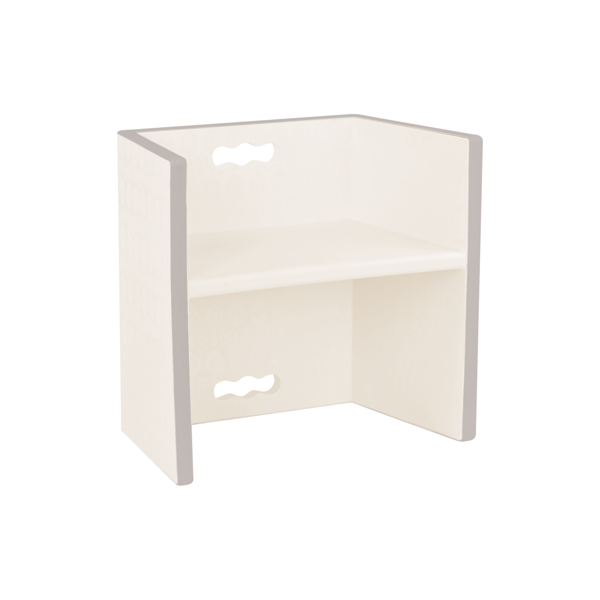 Ivory chair doubles as step stool.