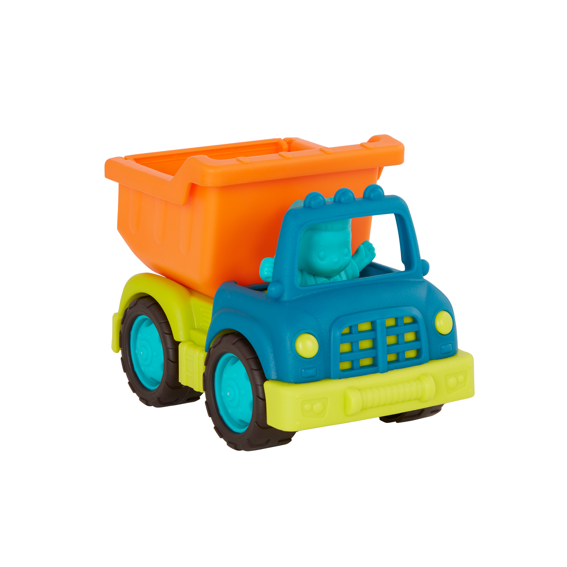 Large toy dump truck and small toy dump truck.