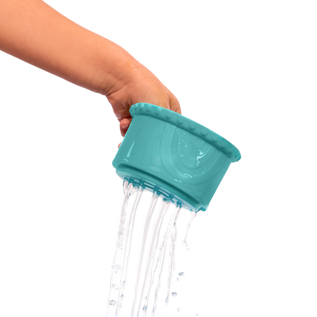 Baby stacking cups with teething-safe silicone type design