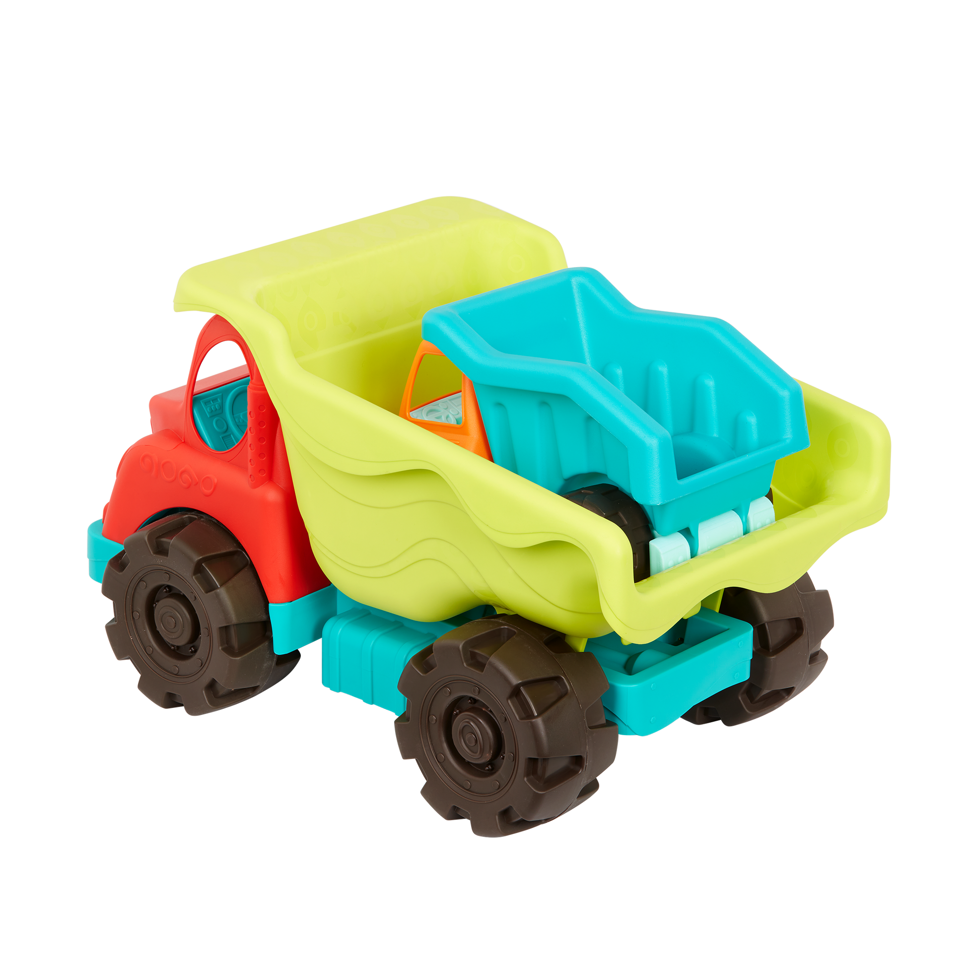 Toy dump trucks.