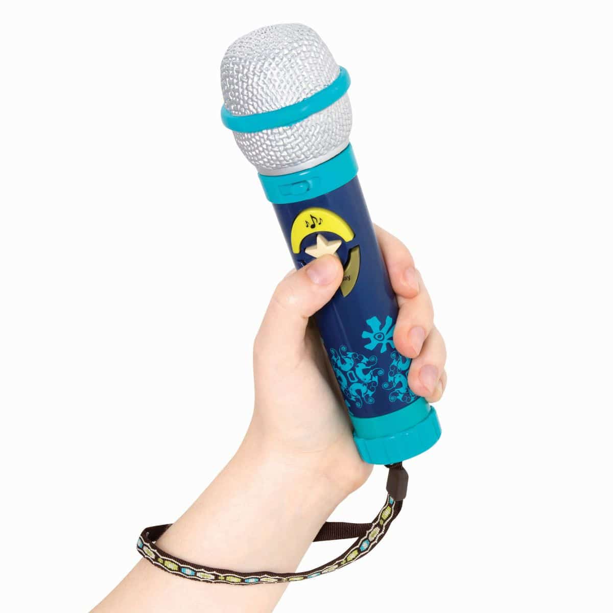 Toy karaoke microphone with strap