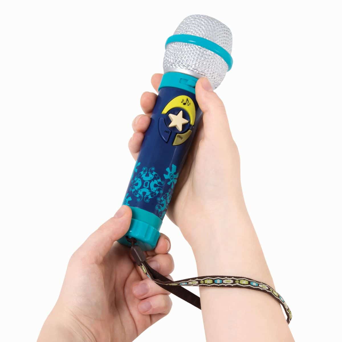 Toy karaoke microphone with strap