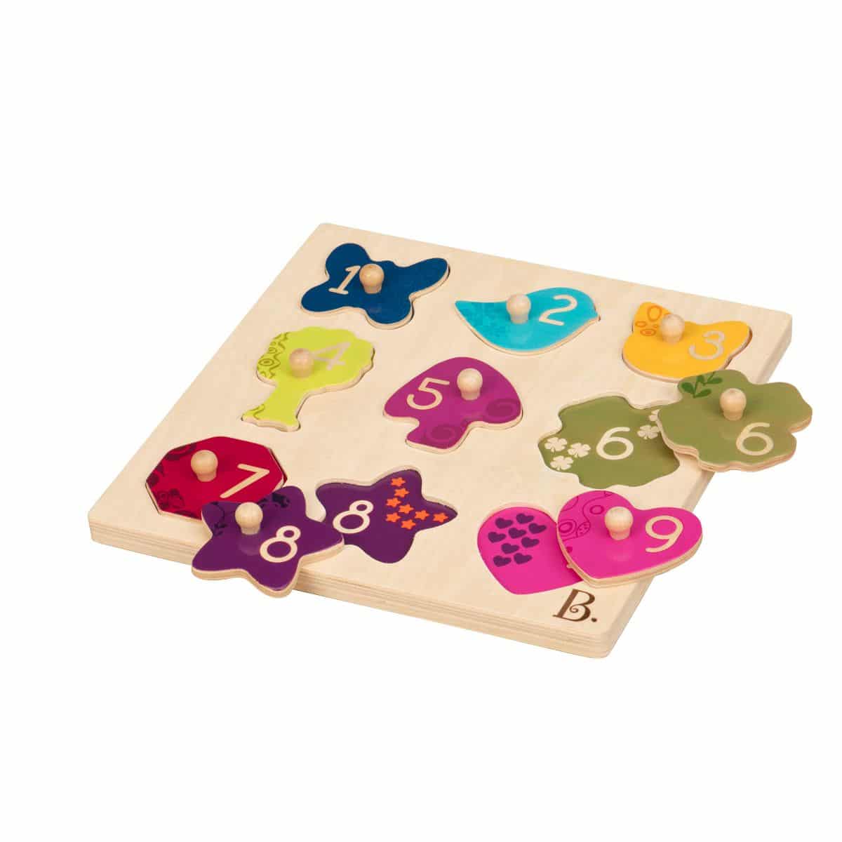 Number-themed wooden peg puzzle