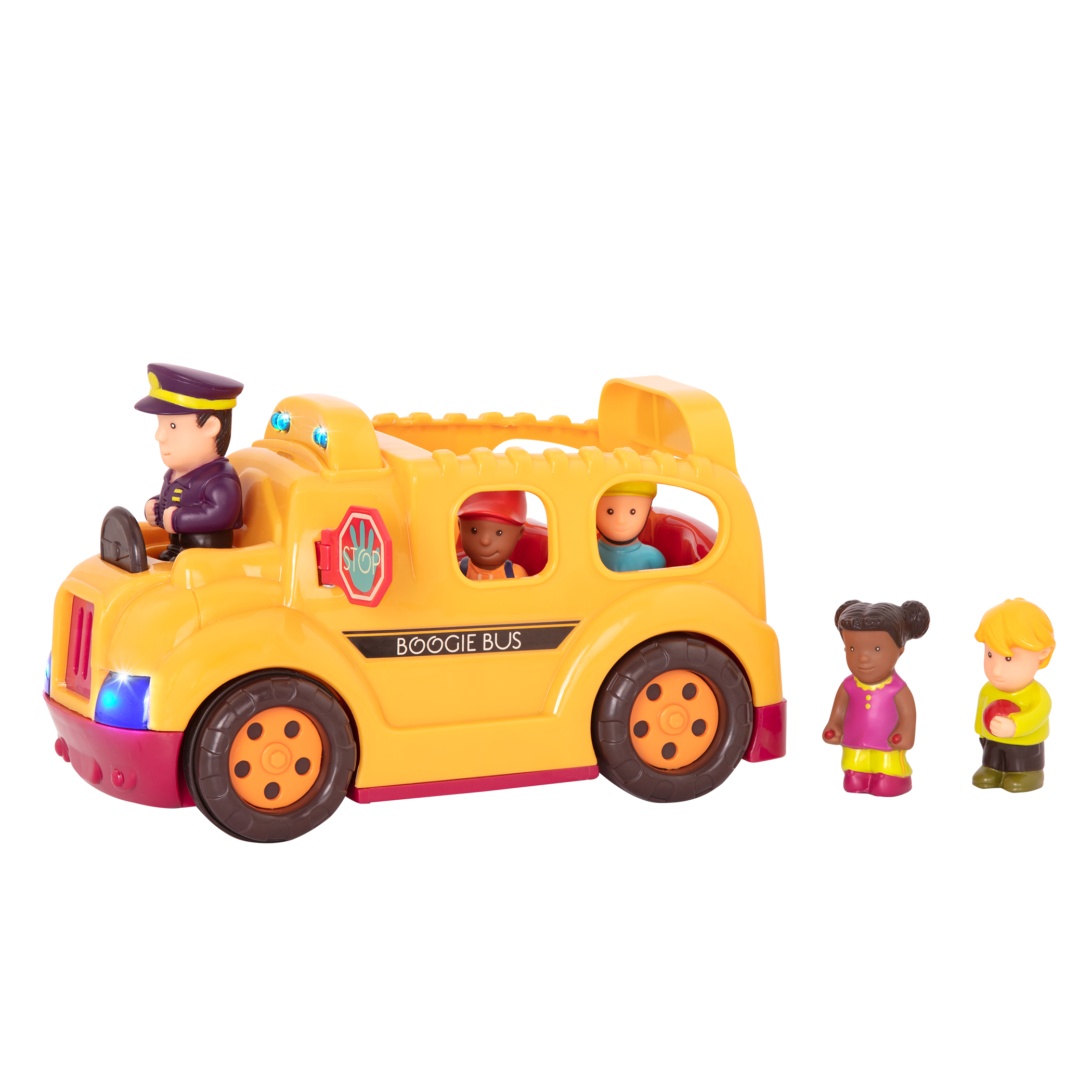 Toy school bus with driver and passengers