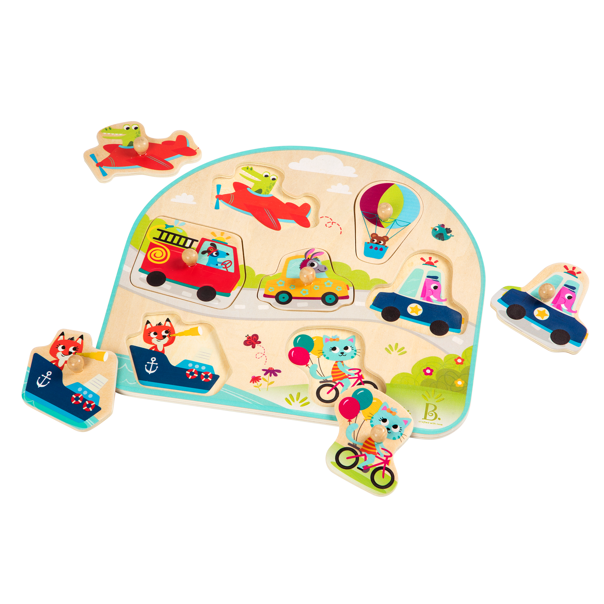 Vehicles and animals peg puzzle.